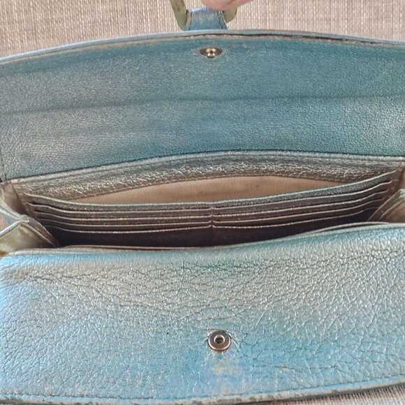 Jimmy Choo Women Cardholder Wristlet Clutch Blue Leather Purse Wallet Made Italy - Picture 12 of 14